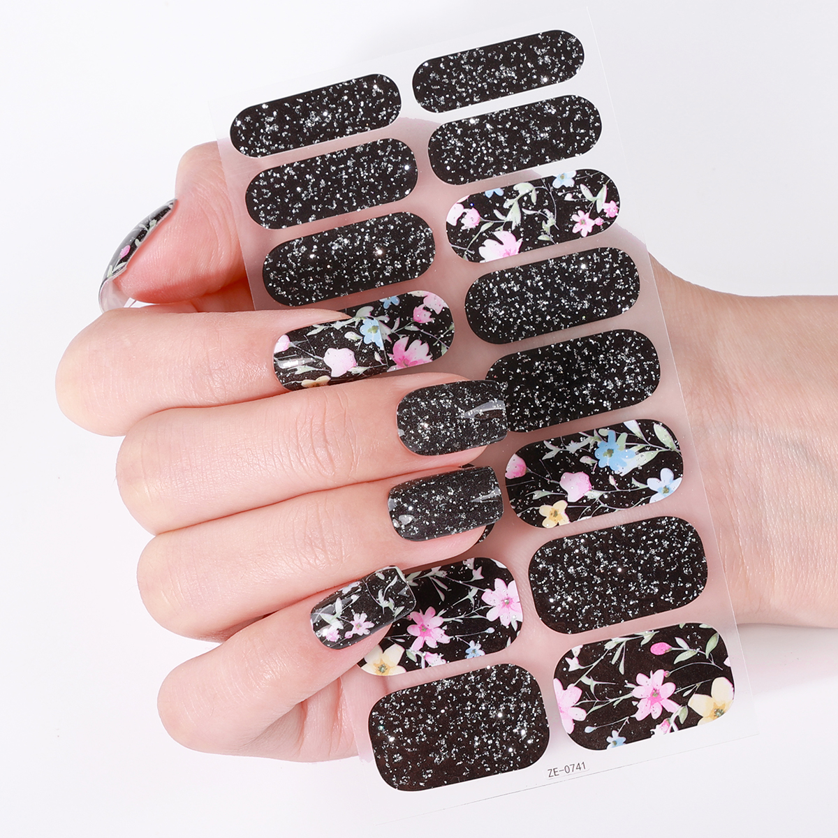 Full Cover Adhesive - 16Tips Full Cover Nail Stickers Black